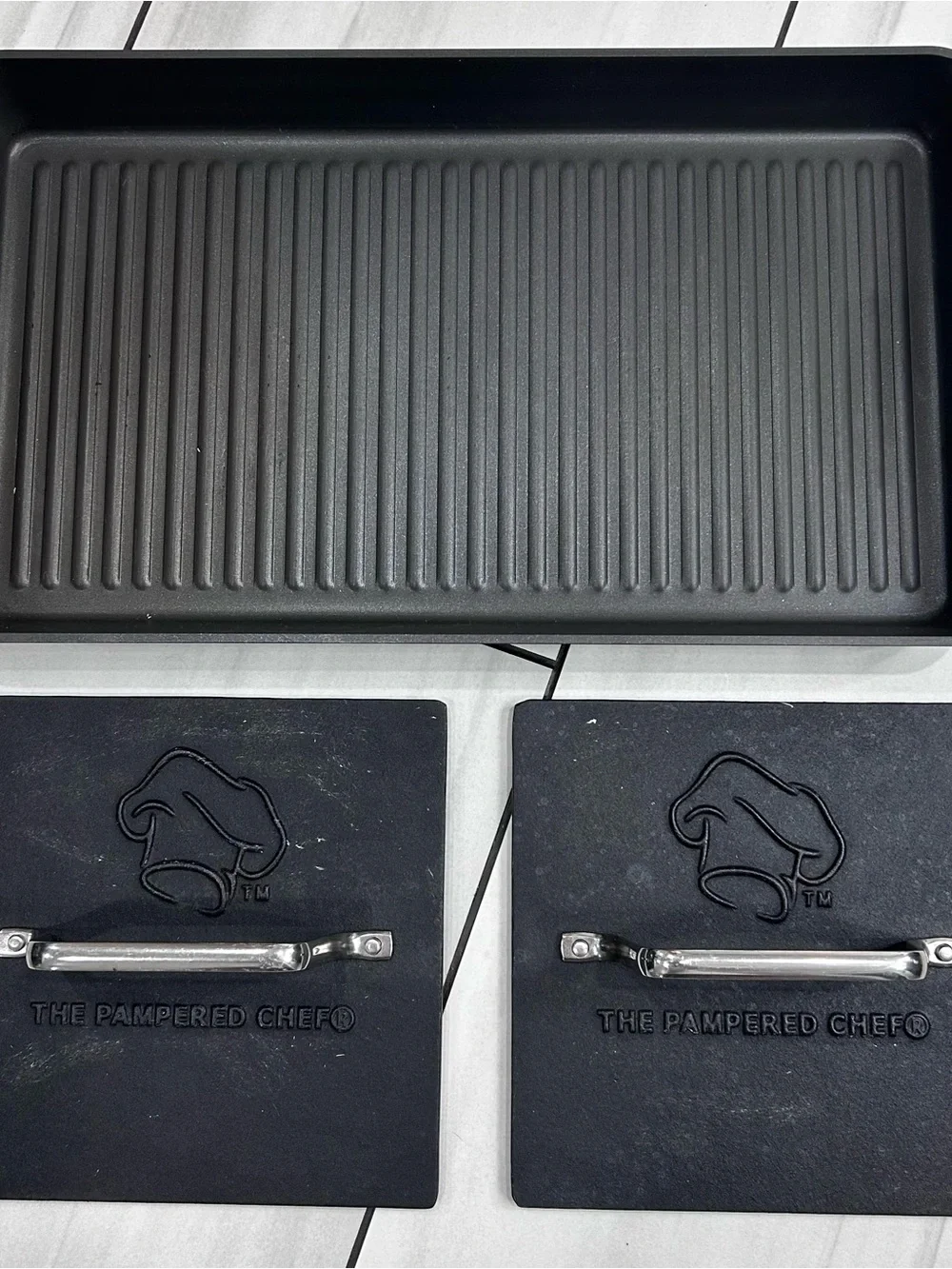 Pampered Chef Grill Pan Dual Burner Double Bacon Burger Panini Press Set 2924